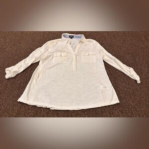 EUC Jones New York semi sheer cream top button pocket dress shirt LS Sz XL
